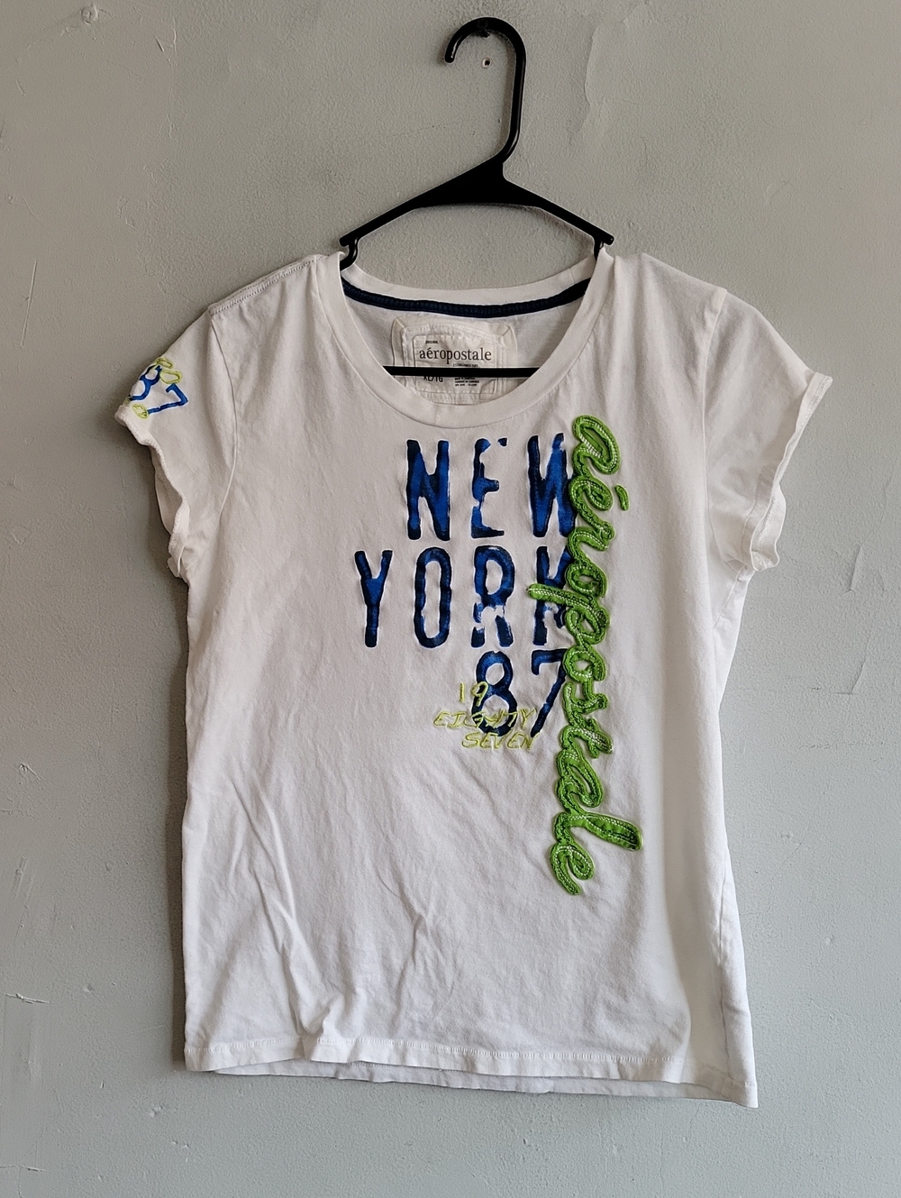 Vintage Y2K women's junior XL Aeropostale baby doll tee t-shirt white w/logo